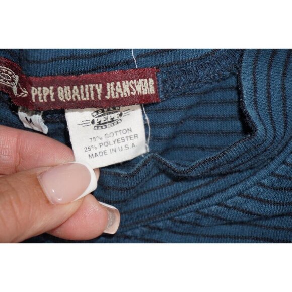 Vintage Pepe Jeanswear Striped Mock Neck T-Shirt - Made in USA - Size Medium - Picture 5 of 9